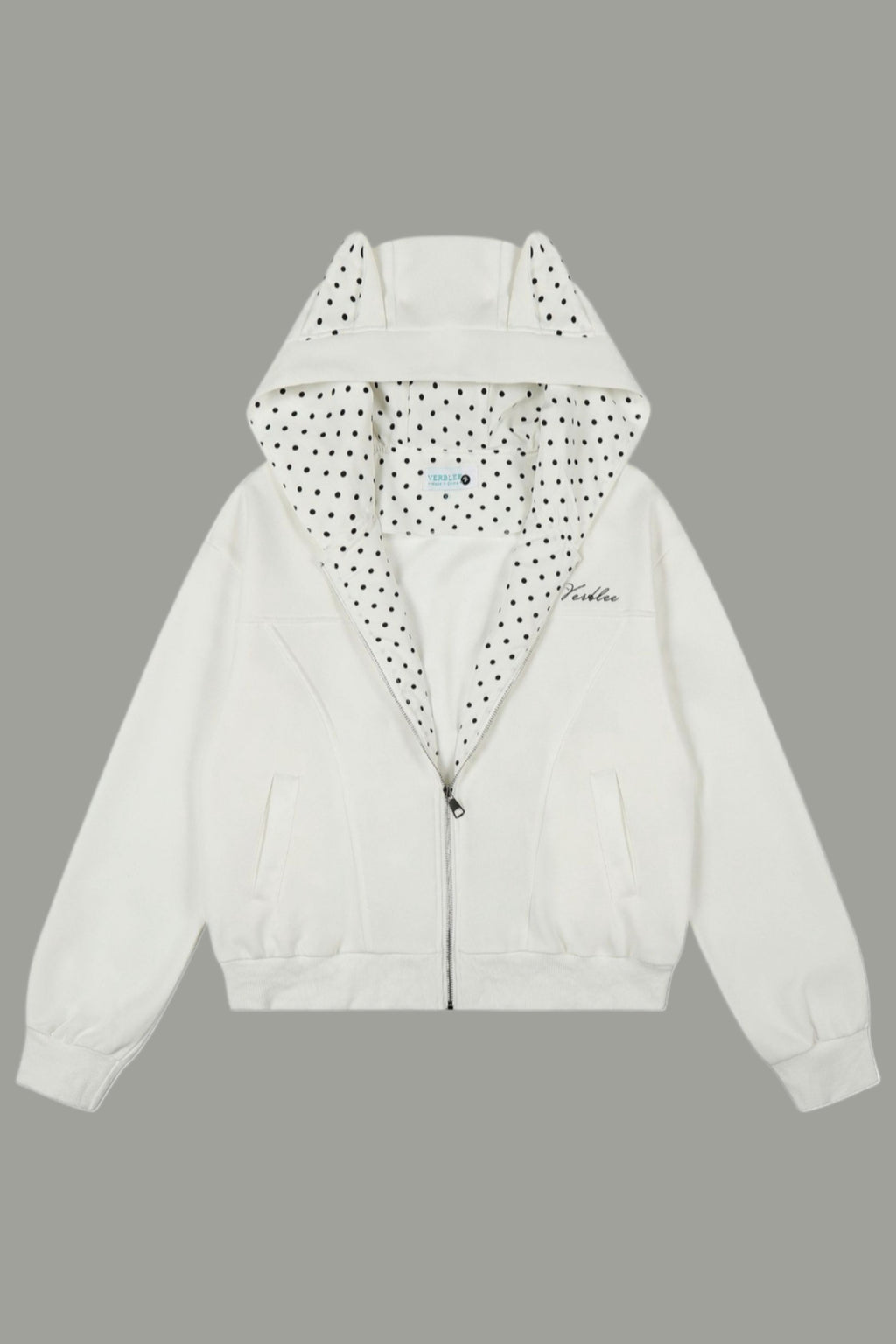 Cat Ear Polka Dot Lined Zip Up Hoodie