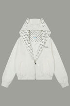 Cat Ear Polka Dot Lined Zip Up Hoodie