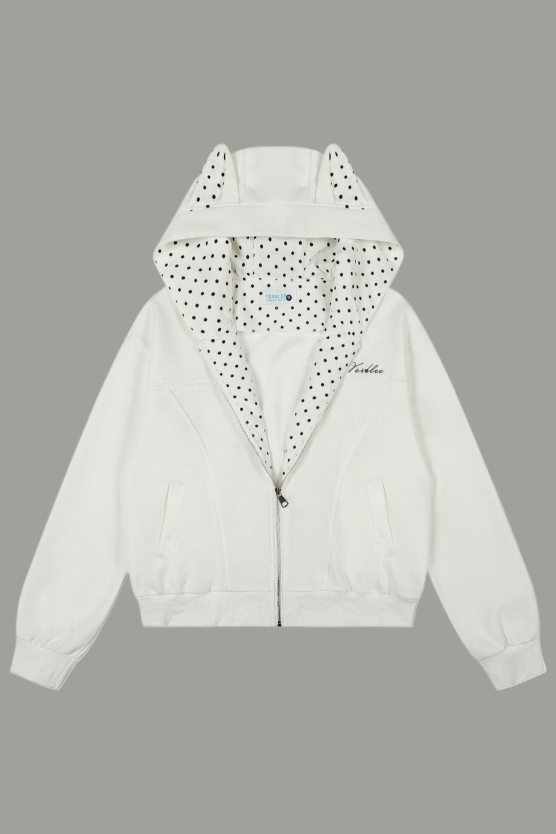 Cat Ear Polka Dot Lined Zip Up Hoodie