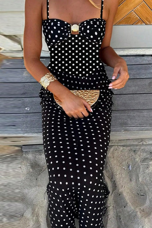 Polka Dot Lace Cami Backless Maxi Dress Secondary image