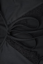 Lace Hollow Out Tie Detail Slim Fit Tee
