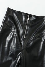 PU Leather Front Zipper Slim Fit Pants