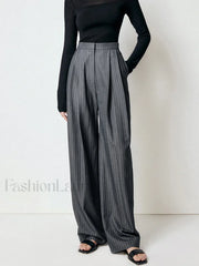 First Choice Pinstripe Trendy Wide Leg Dress Pants Grey / XS Pants