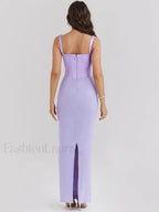 Fishbone Slit Suspender Maxi Dress