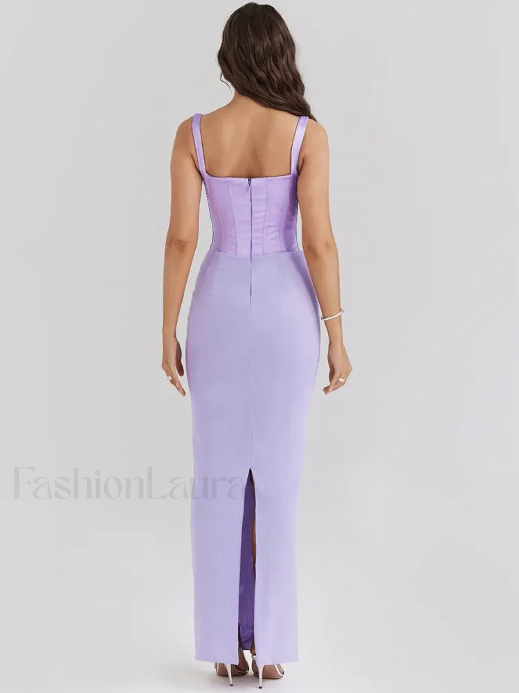 Fishbone Slit Suspender Maxi Dress