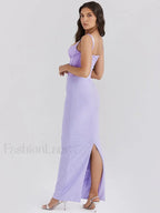 Fishbone Slit Suspender Maxi Dress