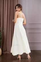 Fishbone Tube Top Sleeveless Waist Flared Maxi Dress