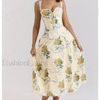 Fishbone Waist Cotton Midi Dress green / S