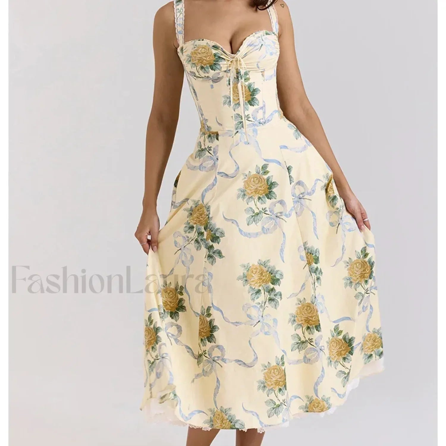 Fishbone Waist Cotton Midi Dress green / S Main image