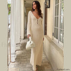 Fishtail Flare V Neck Dress Cover Up Beige / S
