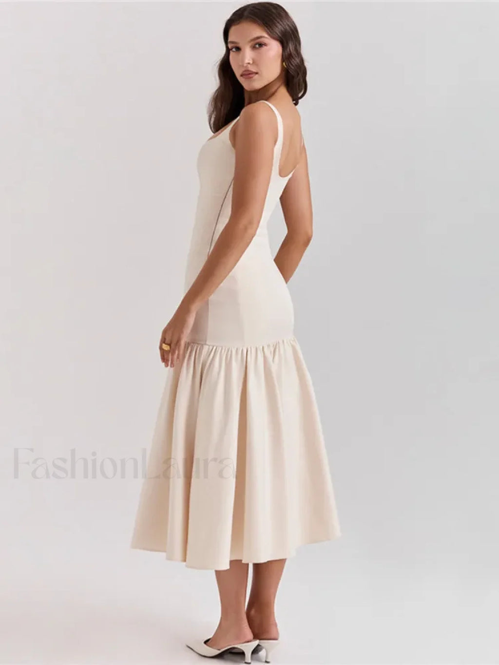 Fishtail Square Collar Midi Dress