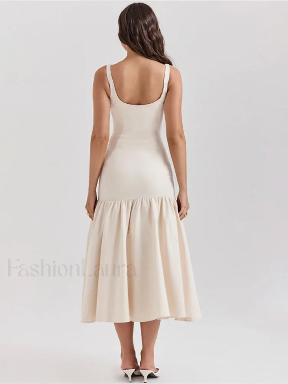 Fishtail Square Collar Midi Dress