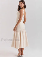 Fishtail Square Collar Midi Dress