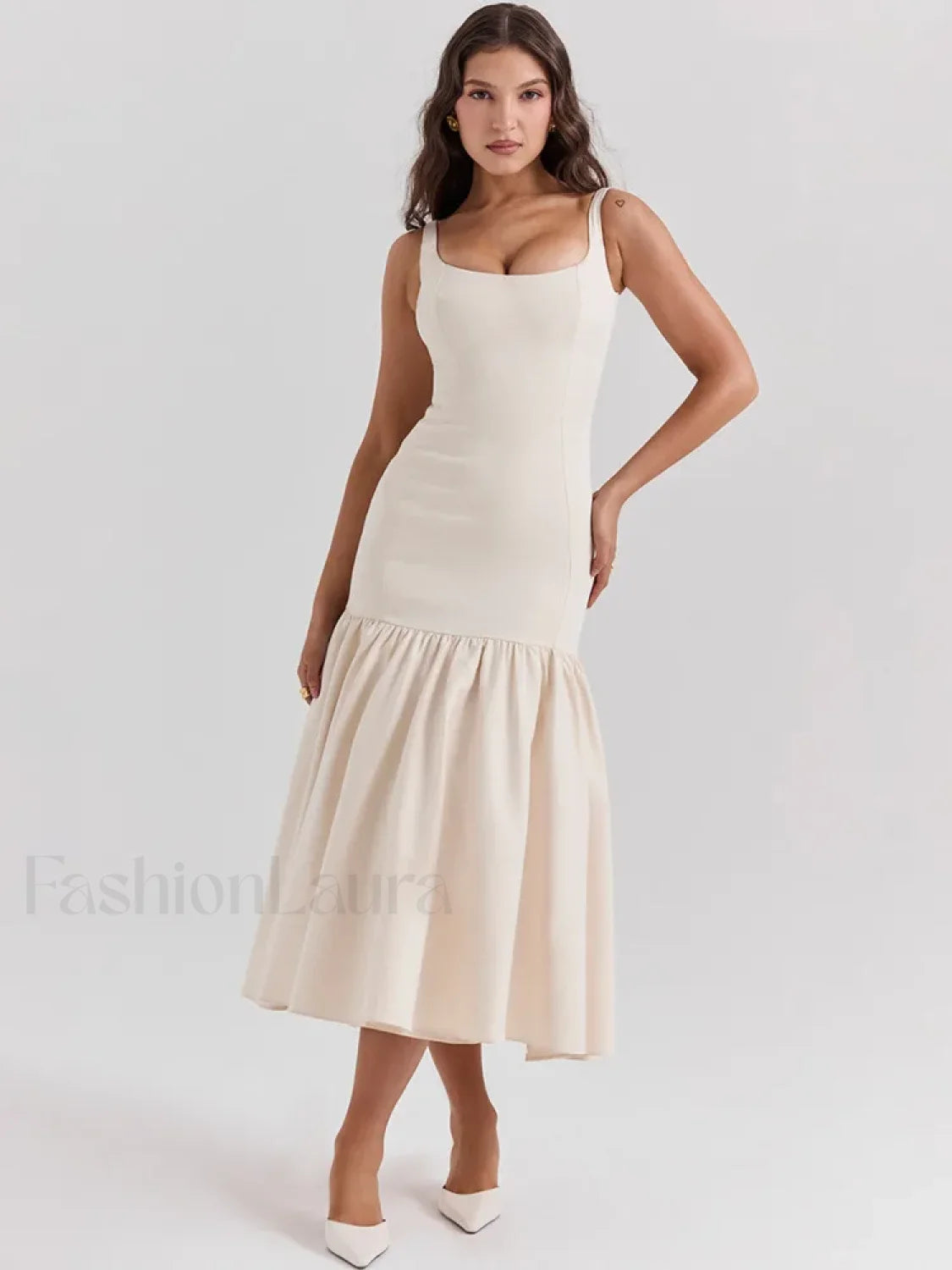 Fishtail Square-Collar Midi Dress Secondary image