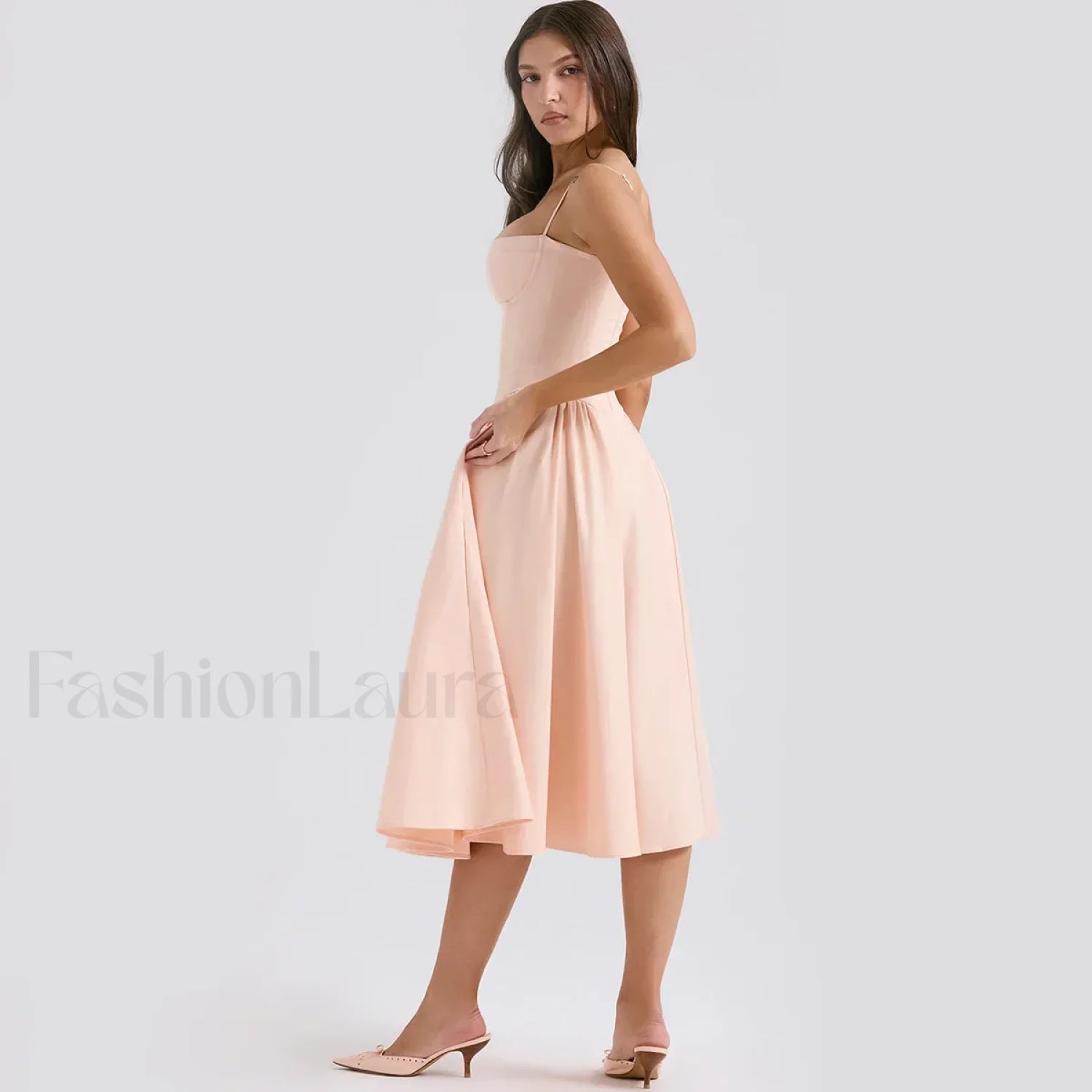 Fit Flare Spaghetti Midi Dress