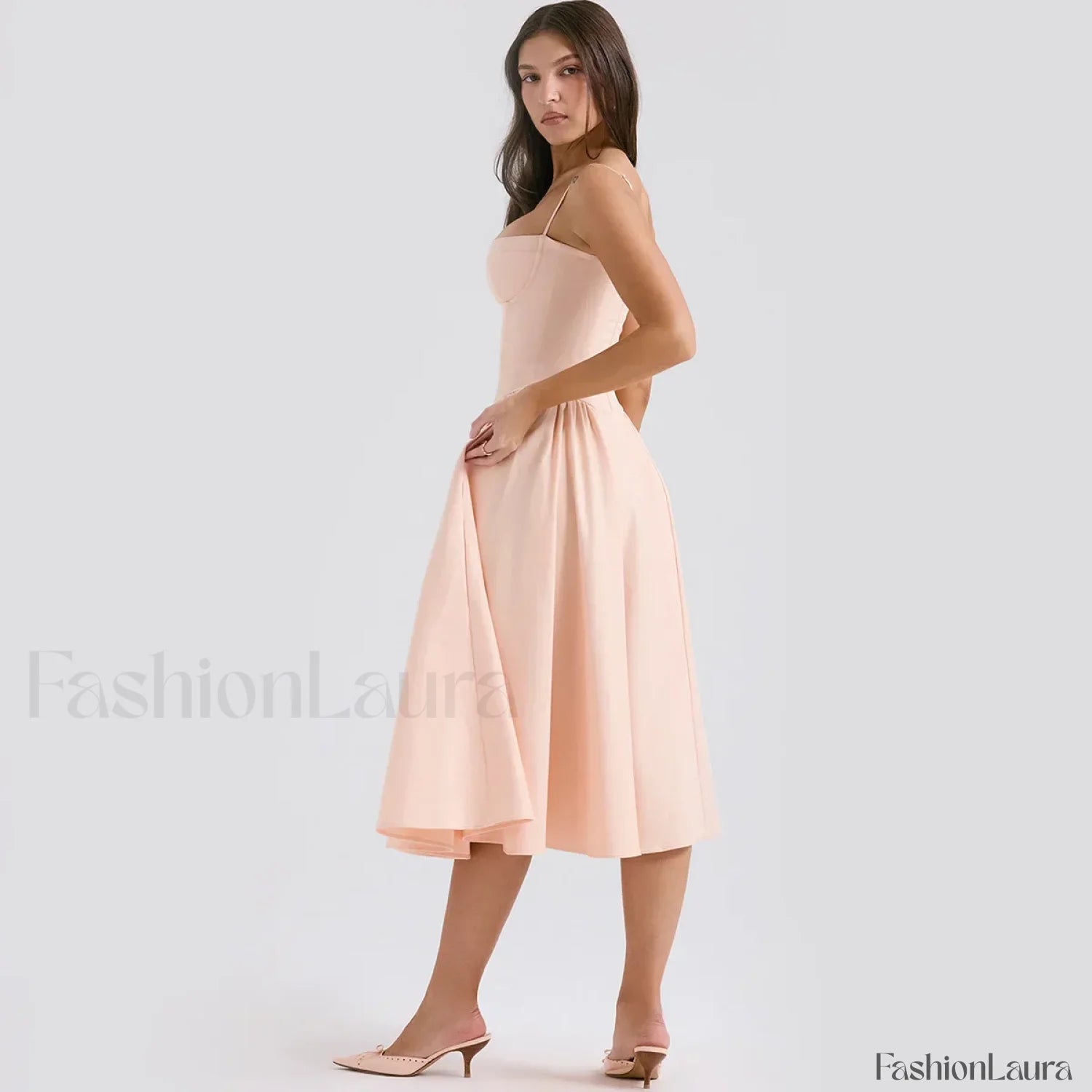 Fit Flare Spaghetti Midi Dress