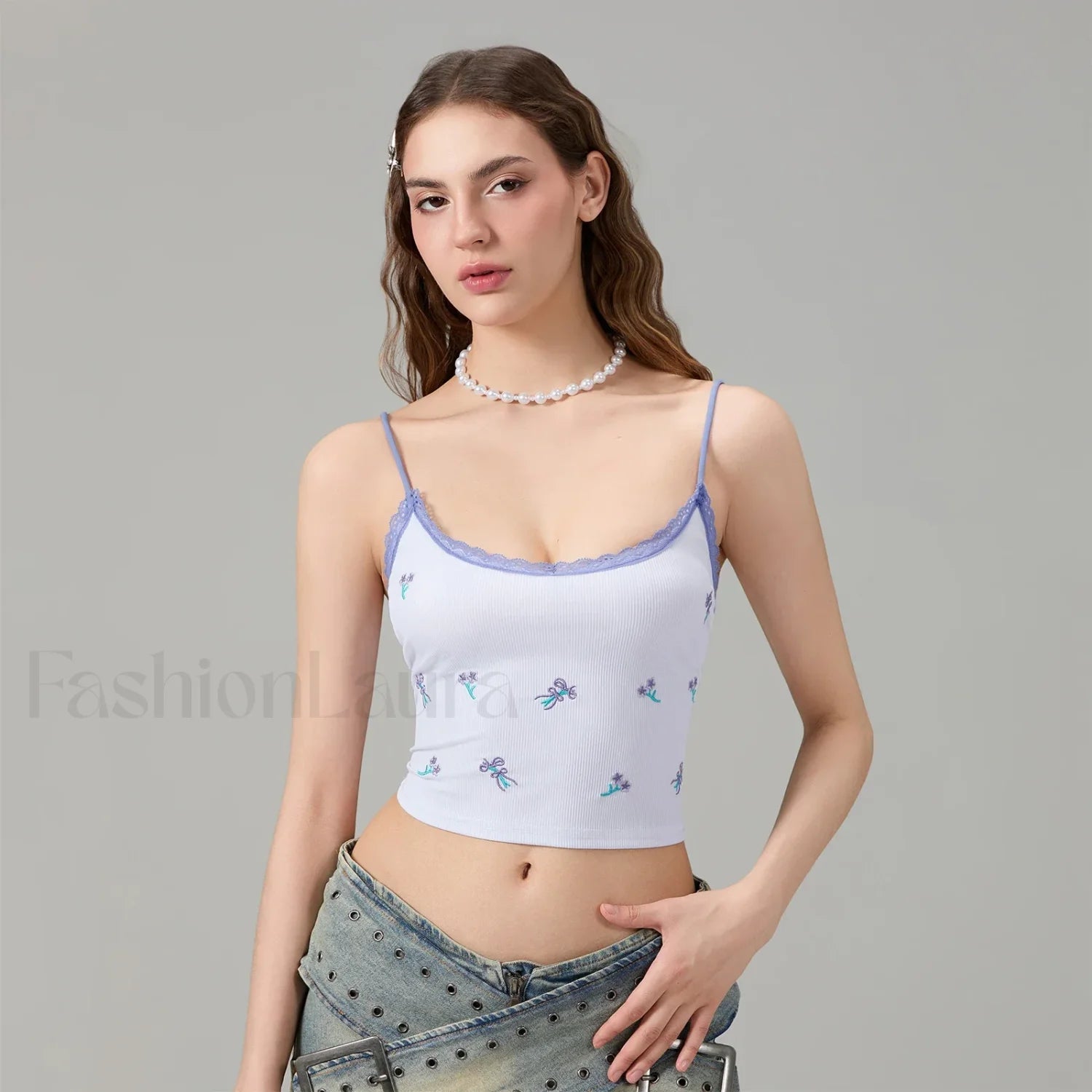 Fitted Lace Trim Crop Top Main image