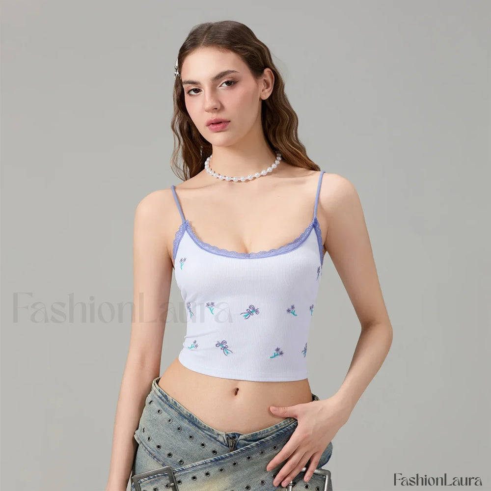 Fitted Lace Trim Crop Top