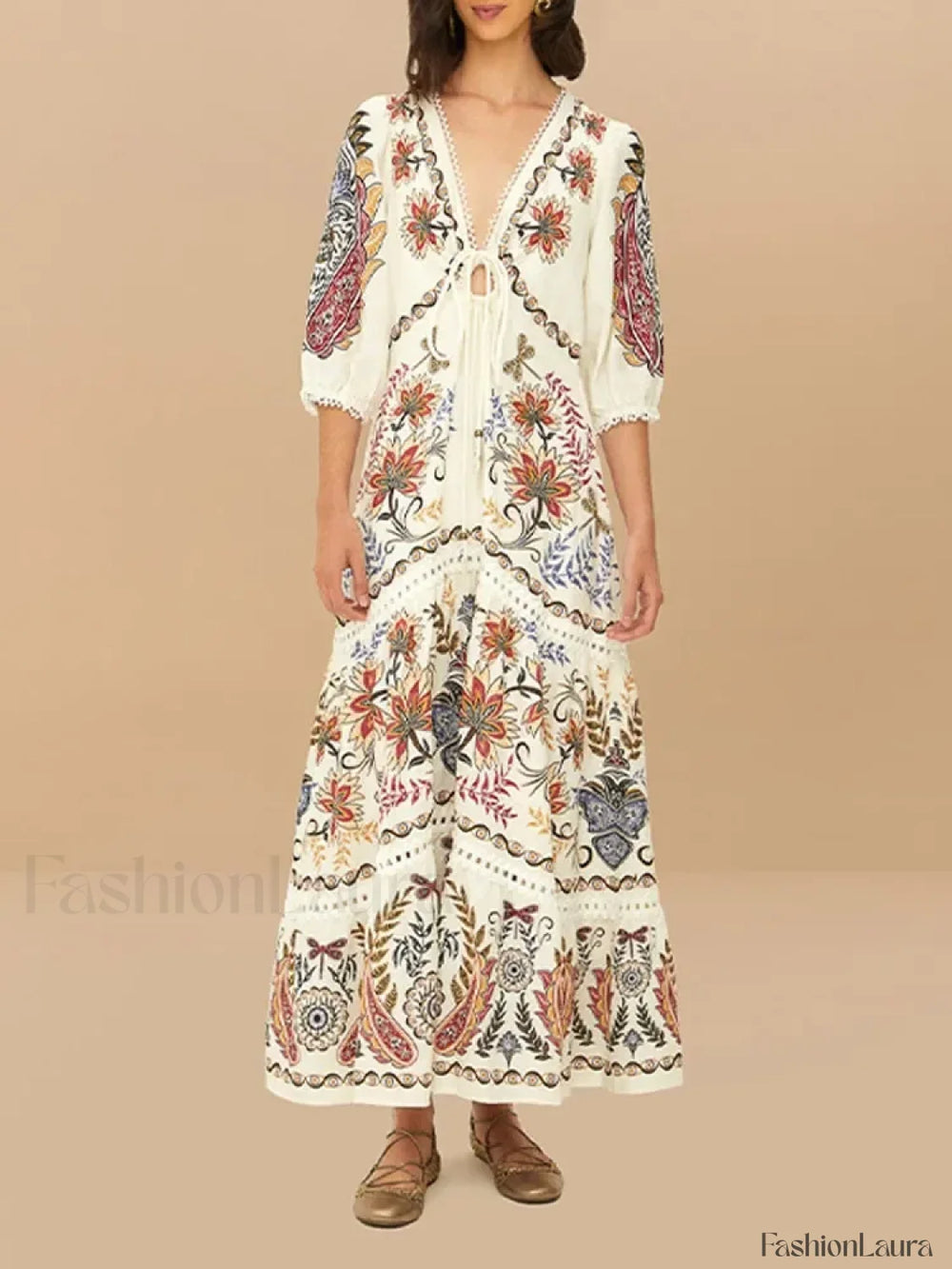 Flax Lantern Sleeve Boho Dress