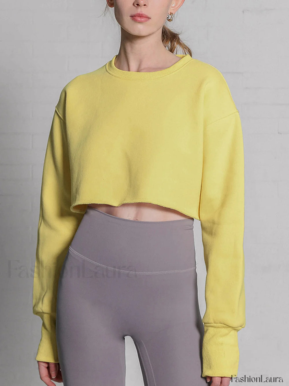 Fleece Lined Graceful Solid Cropped Sweatshirt Sweatshirts