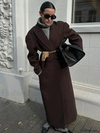 Flip Collar Double Breasted Pocket Woolen Coat Fashion Long Sleeved Overcoats