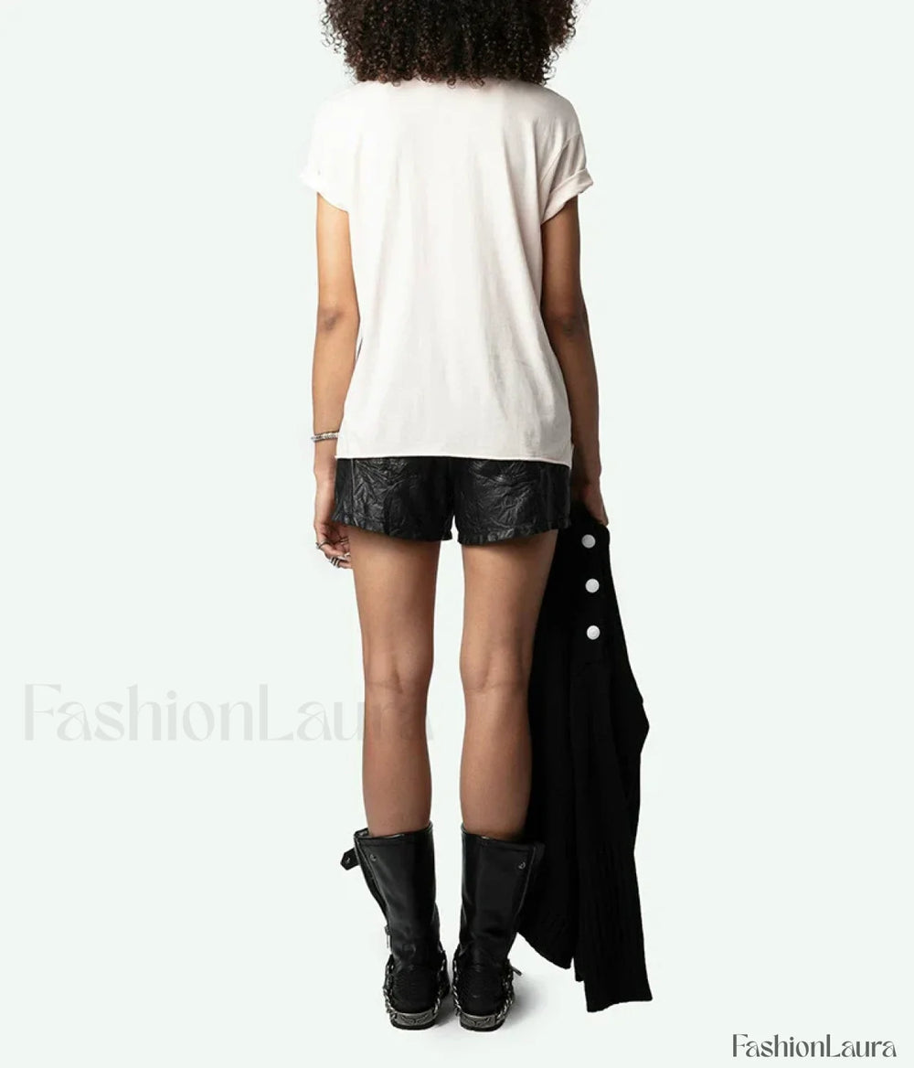 Flocked Crystal Letter T Shirt