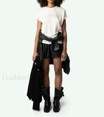 Flocked Crystal Letter T Shirt