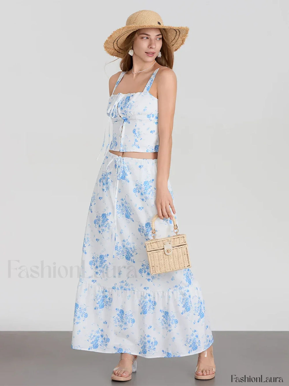 Floral A Line Long Skirt Two Piece Set