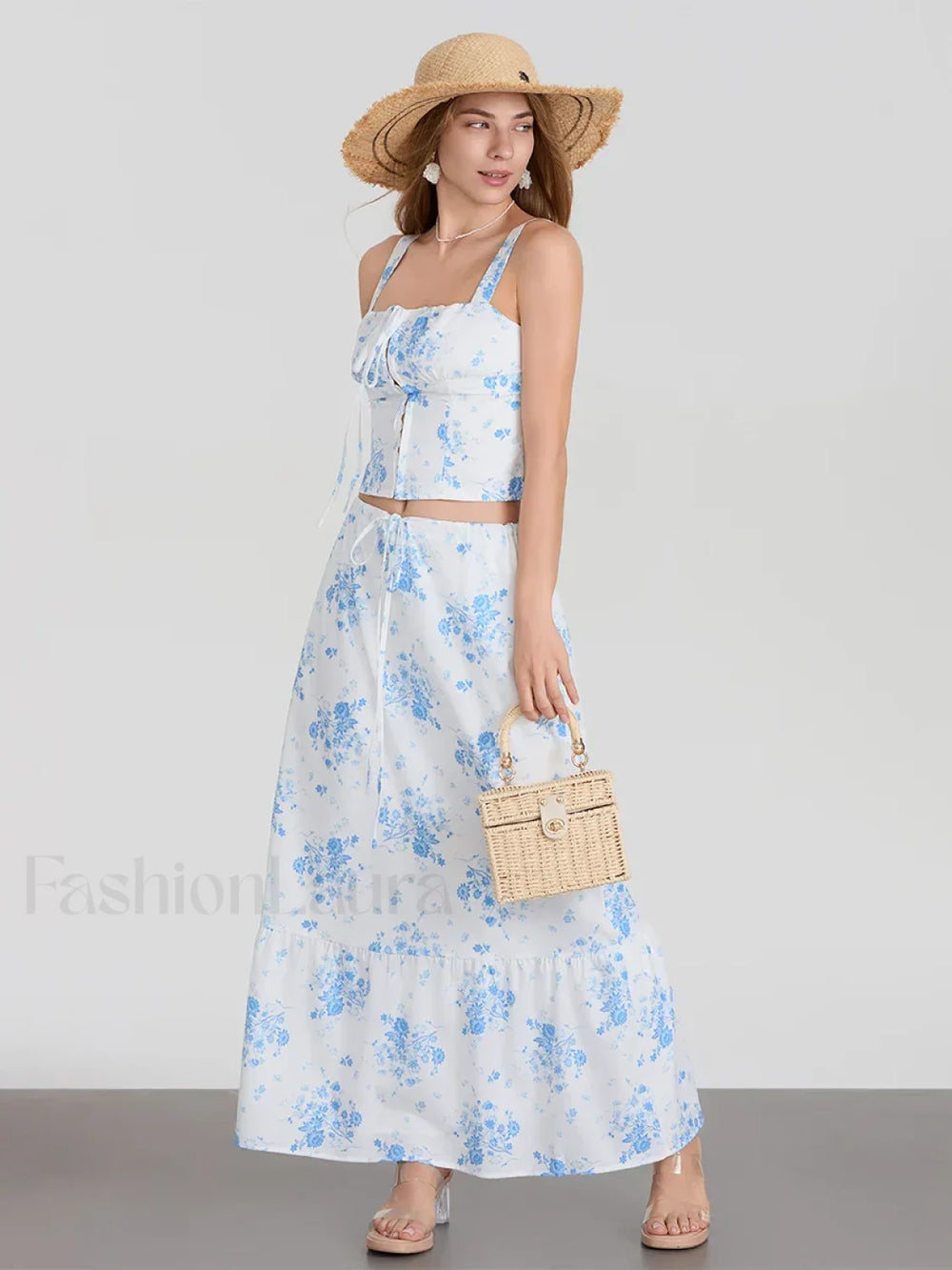 Floral A Line Long Skirt Two Piece Set