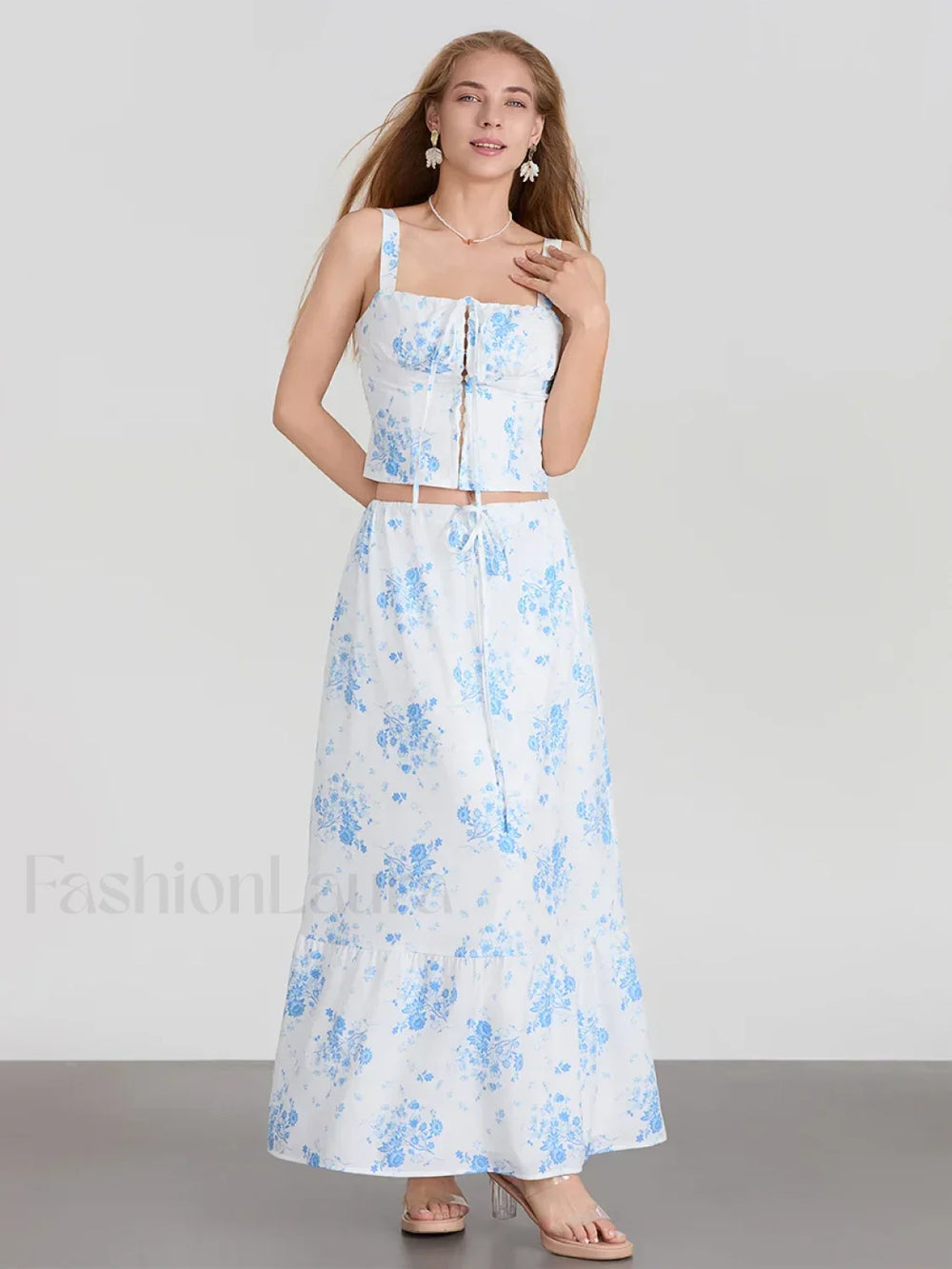 Floral A Line Long Skirt Two Piece Set