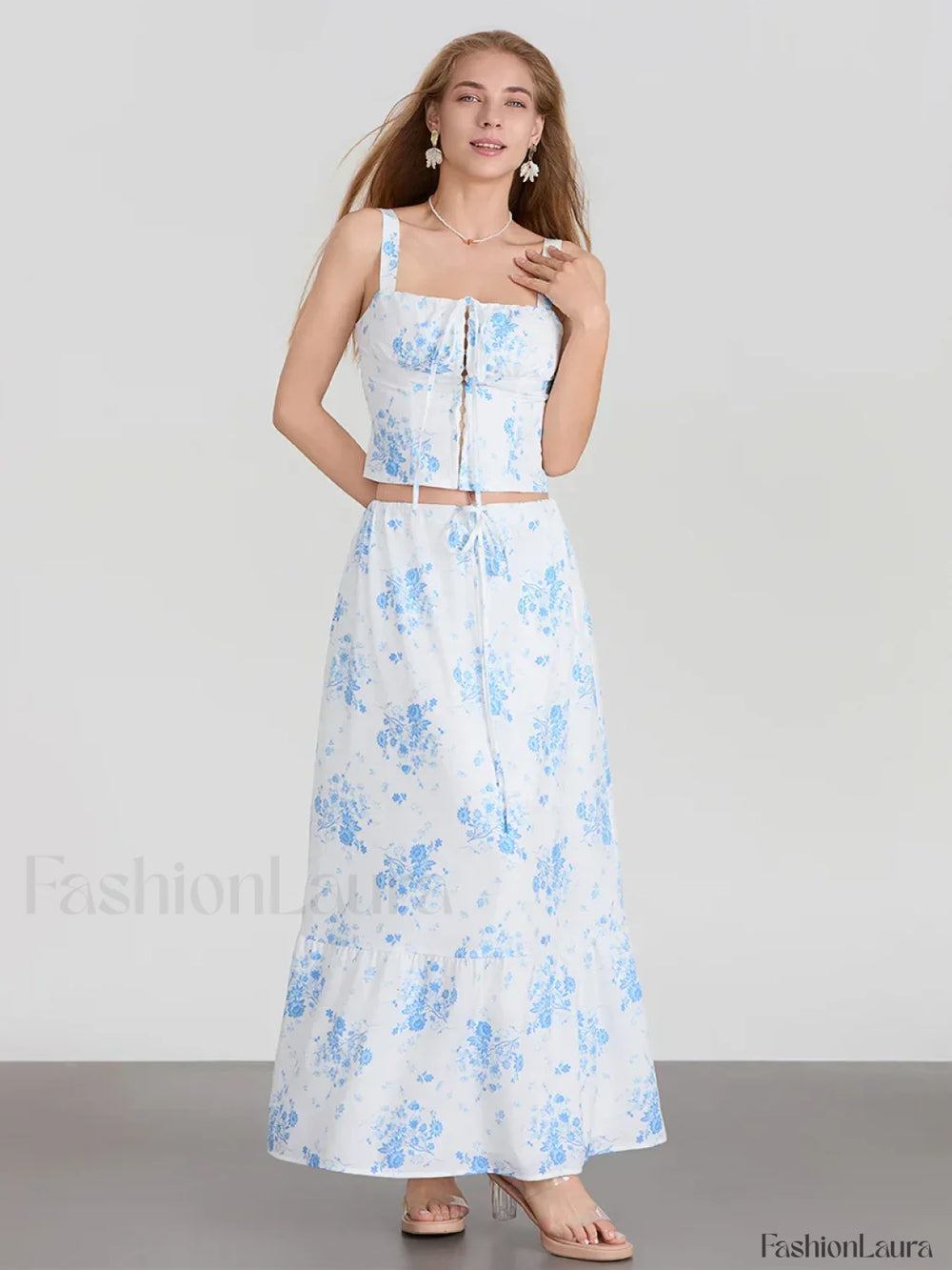 Floral A Line Long Skirt Two Piece Set