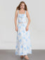 Floral A Line Long Skirt Two Piece Set Blue / S