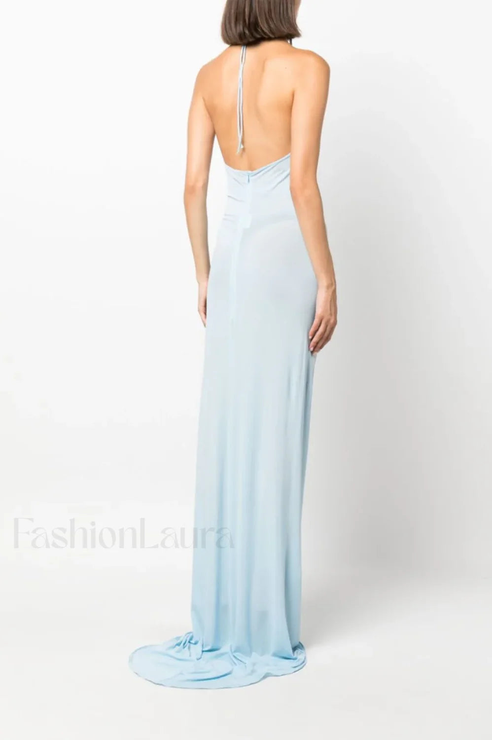 Floral Appliqu茅 Halter Charming Neck Maxi Dress Secondary image