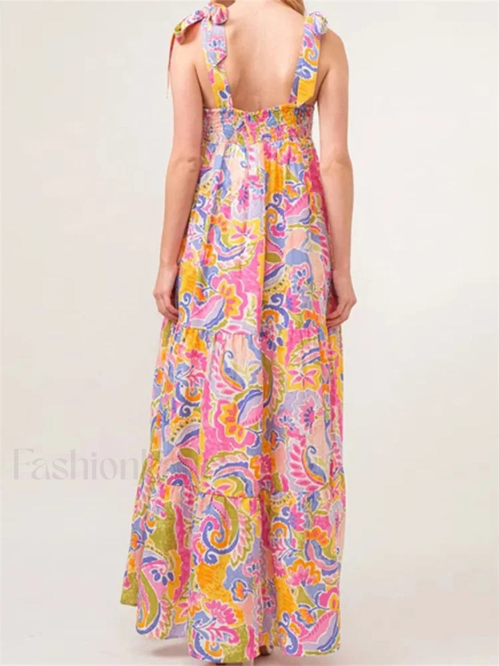 Floral Backless Tie Strap Maxi Dress