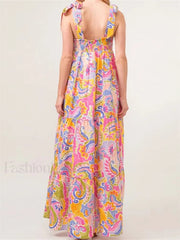 Floral Backless Tie Strap Maxi Dress