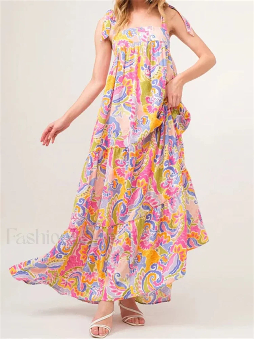 Floral Backless Tie Strap Maxi Dress pink / S