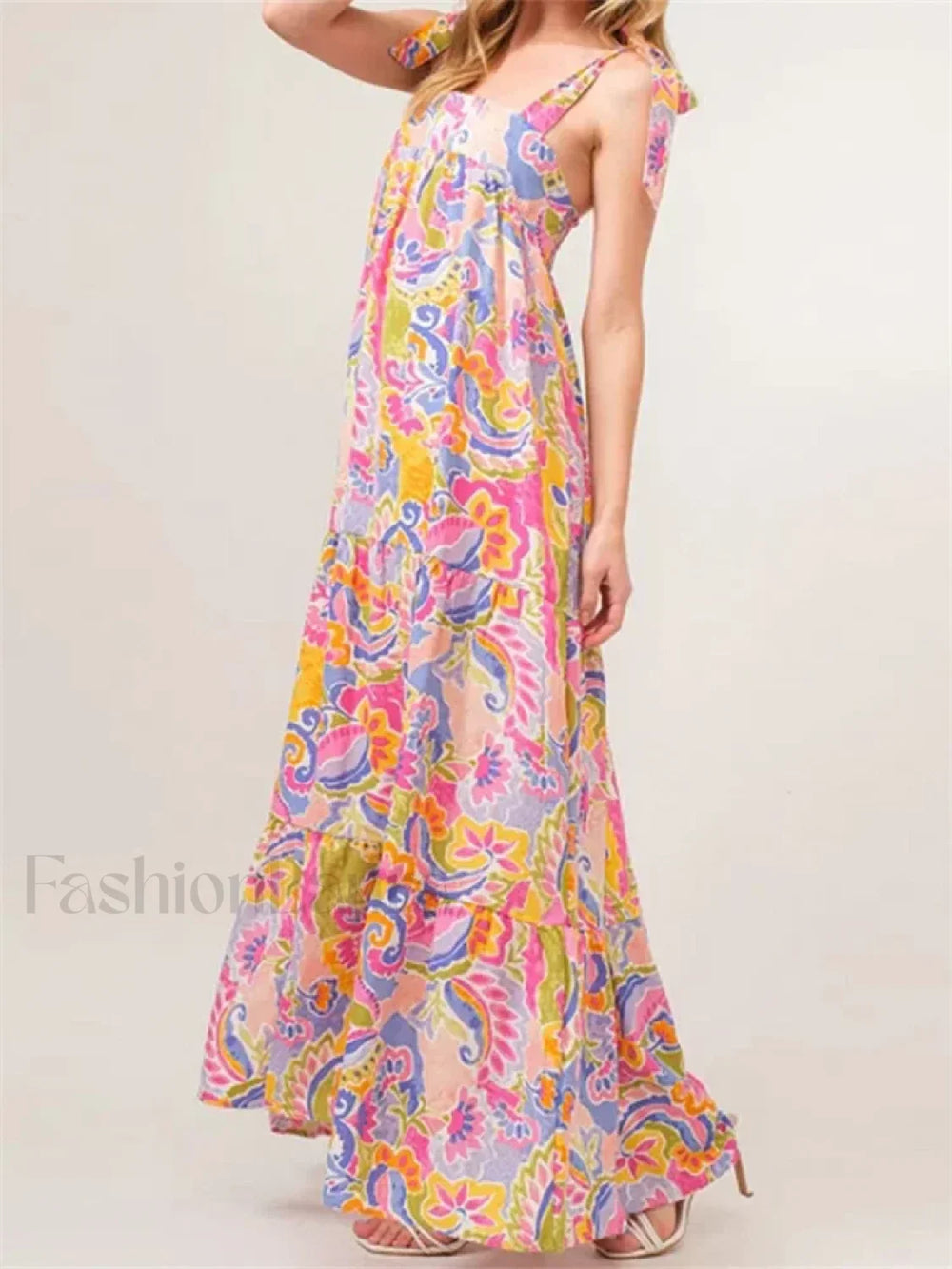 Floral Backless Tie Strap Maxi Dress