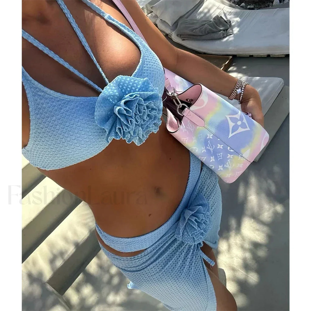 Floral Brazilian Micro Bikini Three Piece Set