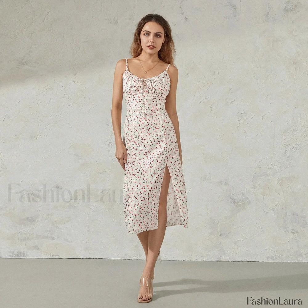 Floral Bustier Slit Midi Dress