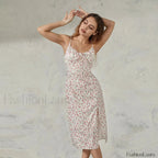 Floral Bustier Slit Midi Dress
