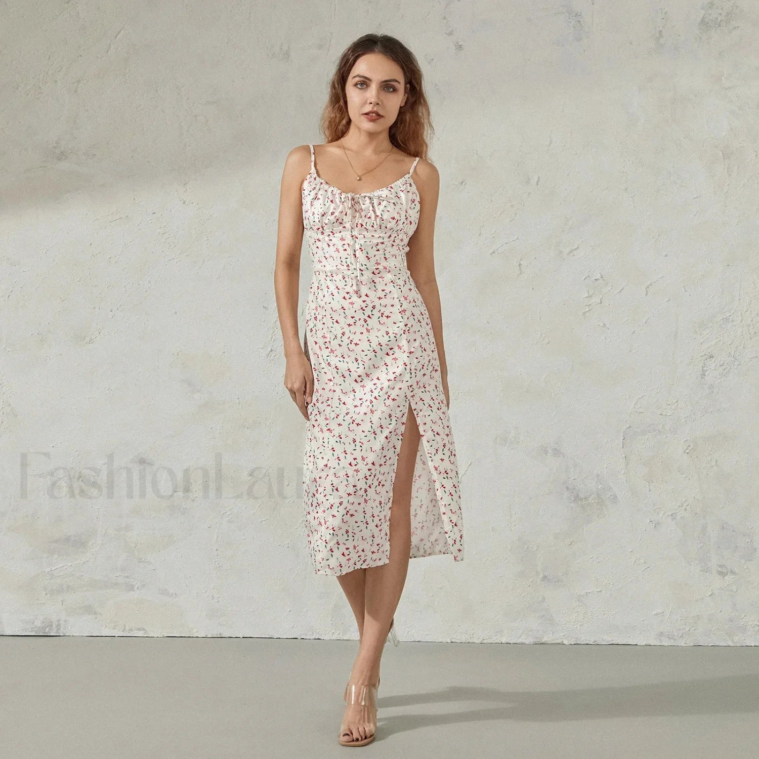 Floral Bustier Slit Midi Dress