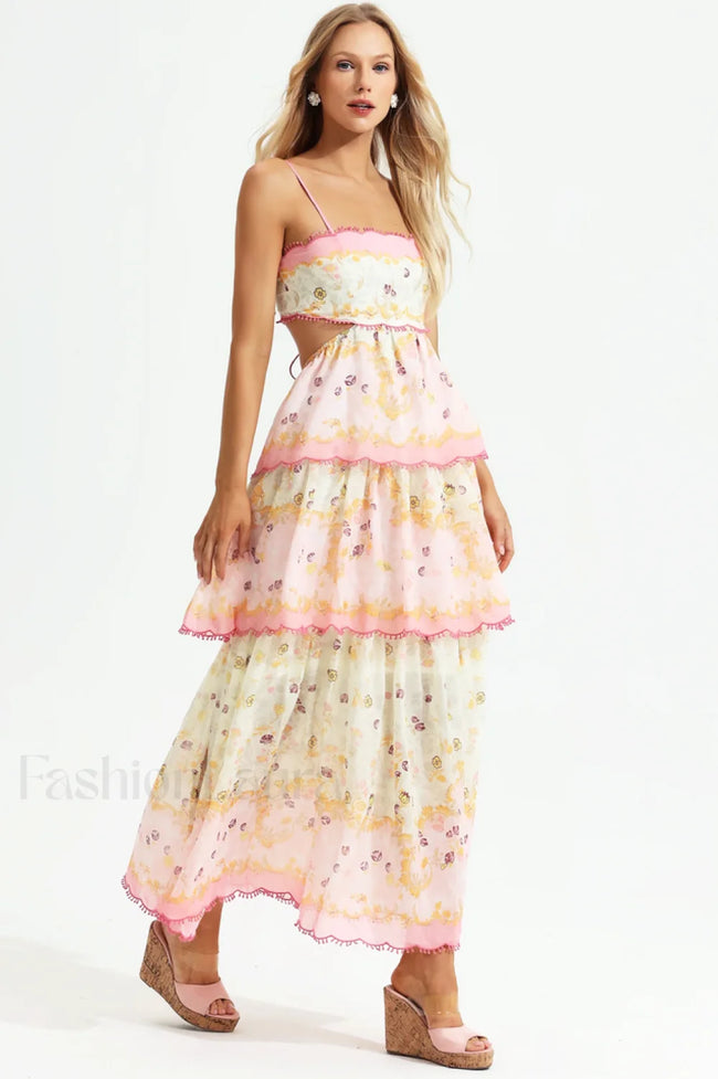 Floral Cami Tiered Charming Ruffle Hem Dress Main image
