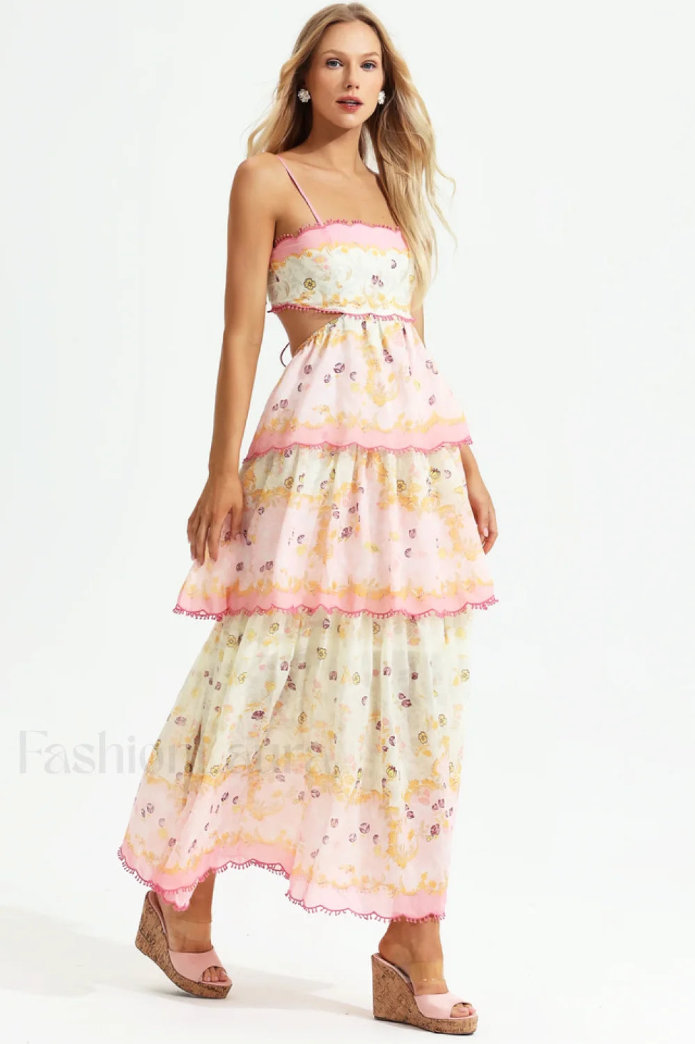 Floral Cami Tiered Charming Ruffle Hem Dress Main image