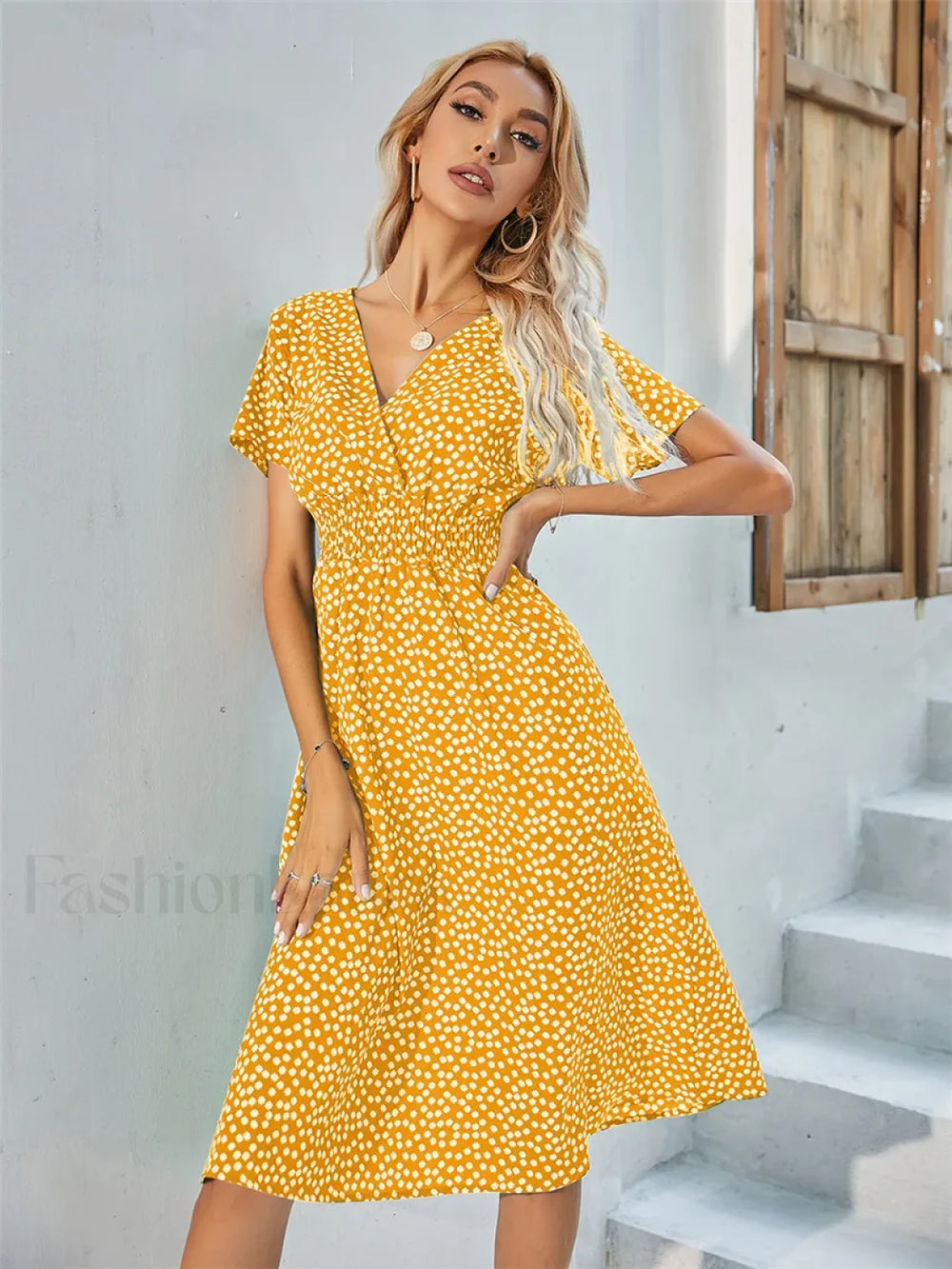 Floral Chic Summer Short Sleeve Fashionable Midi Dress