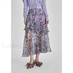Floral Chiffon Ruffled Slit Skirt