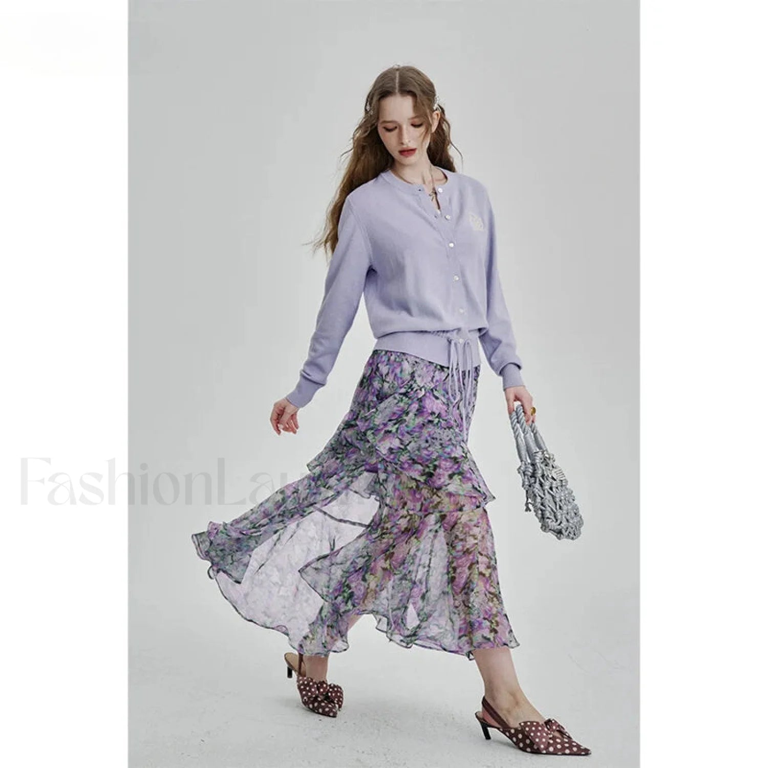 Floral Chiffon Ruffled Slit Skirt Secondary image