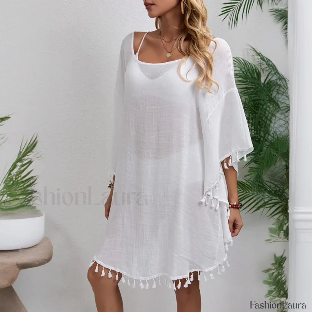 Floral Chiffon Short Sleeve Cover Up WHITE / One Size