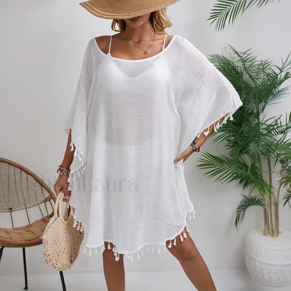 Floral Chiffon Short Sleeve Cover Up WHITE / One Size