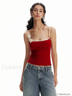 Floral Contrast Trim Bodycon Cami Top Tank Tops & Camis