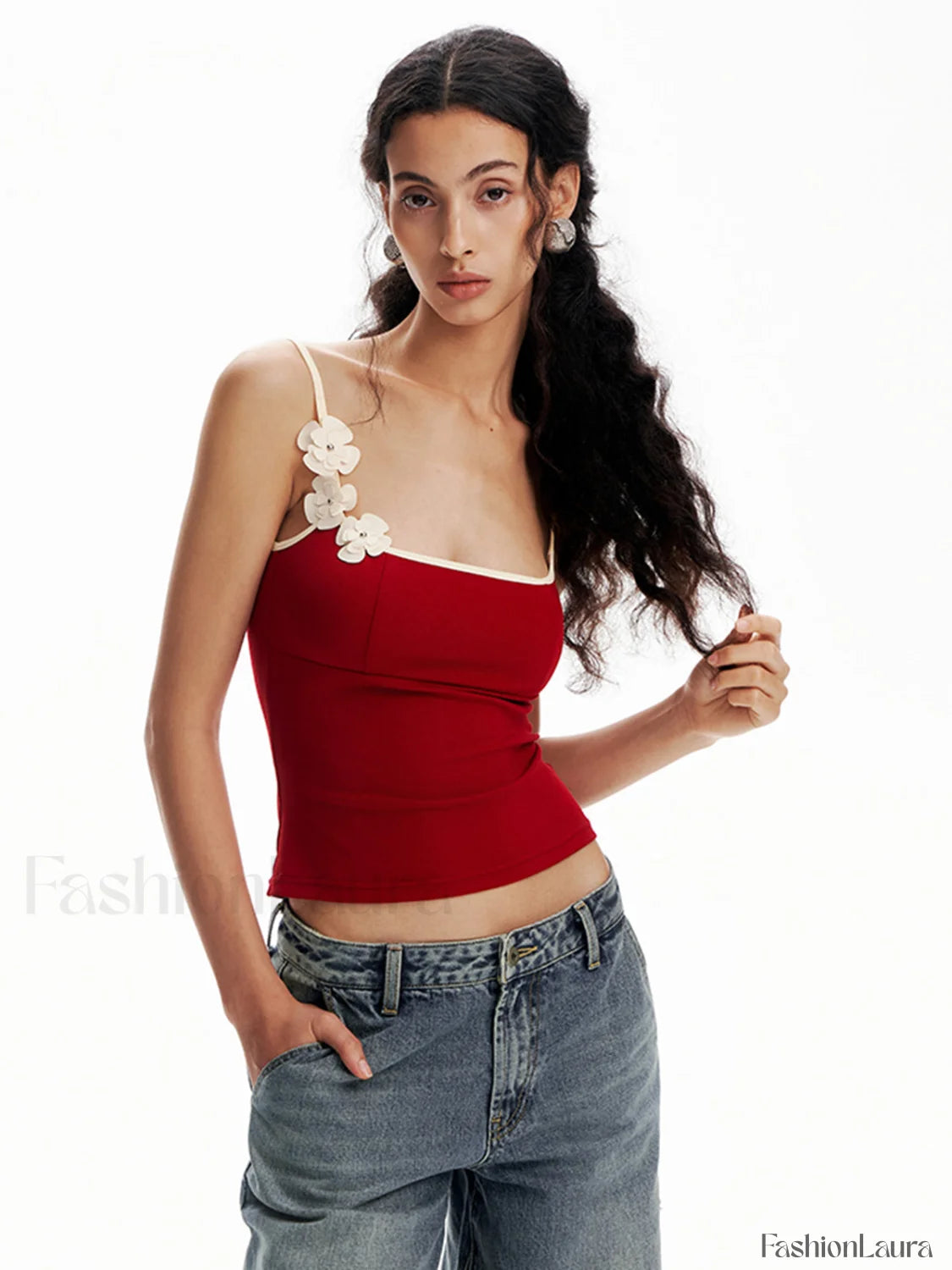 Floral Contrast Trim Bodycon Cami Top Tank Tops & Camis